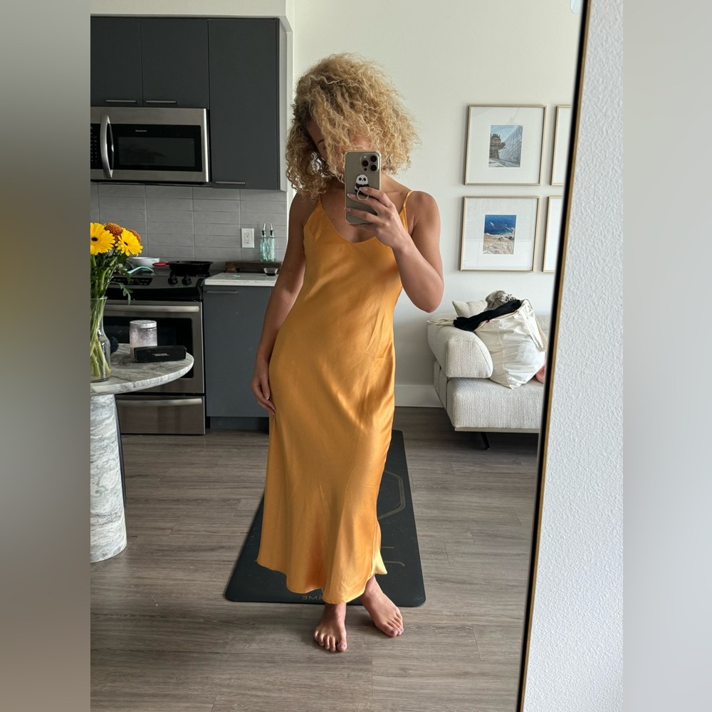 Oak + Fort Size Medium Elegant Gold Silk Slip Dress